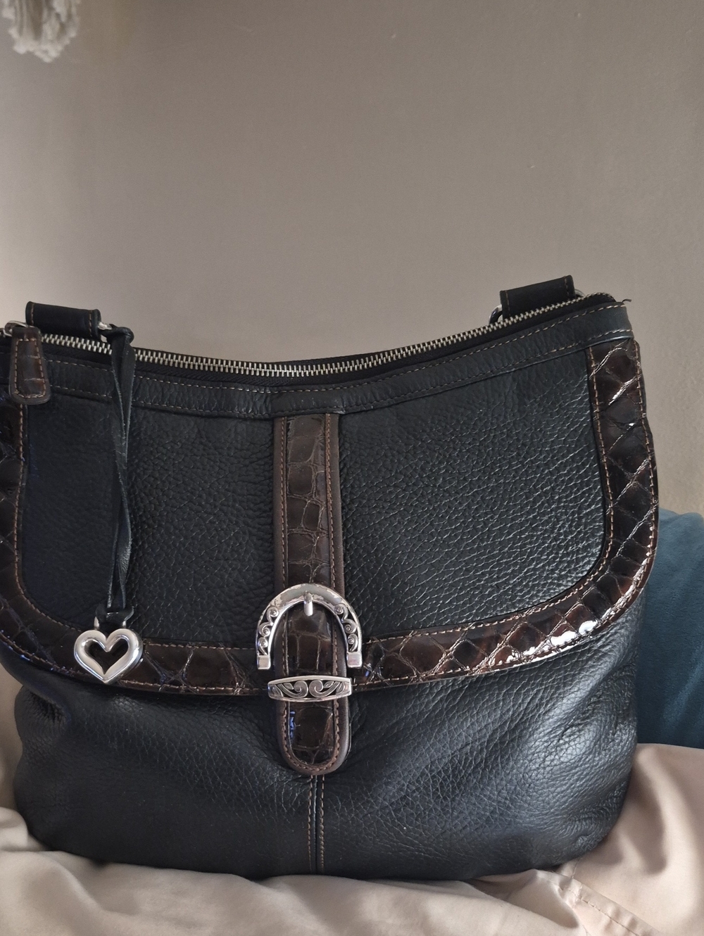 Brighton Black soft pebbled leather Crossbody Shoulder Saddle bag